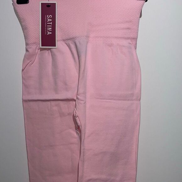 Satina Women's Pink Wide Elasticized Waistband Stretch Leggings One Size NWT - Picture 4 of 9